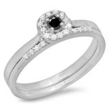 0.30 Carat (ctw) 10K White Gold Round Cut Black & White Diamond Ladies Bridal Halo Engagement Ring With Matching Band Set 1/3 CT