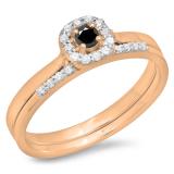 0.30 Carat (ctw) 14K Rose Gold Round Cut Black & White Diamond Ladies Bridal Halo Engagement Ring With Matching Band Set 1/3 CT