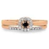 0.30 Carat (ctw) 14K Rose Gold Round Cut Black & White Diamond Ladies Bridal Halo Engagement Ring With Matching Band Set 1/3 CT