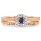 0.30 Carat (ctw) 10K Rose Gold Round Blue Sapphire & White Diamond Ladies Bridal Halo Engagement Ring With Matching Band Set 1/3 CT