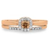 0.30 Carat (ctw) 10K Rose Gold Round Cut Champagne & White Diamond Ladies Bridal Halo Engagement Ring With Matching Band Set 1/3 CT