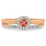 0.30 Carat (ctw) 14K Rose Gold Round Ruby & White Diamond Ladies Bridal Halo Engagement Ring With Matching Band Set 1/3 CT