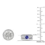 1.25 Carat (ctw) 10K White Gold Round & Baguette Cut Tanzanite & White Diamond Ladies Vintage Bridal Engagement Ring Set 1 1/4 CT