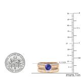 1.25 Carat (ctw) 14K Rose Gold Round & Baguette Cut Tanzanite & White Diamond Ladies Vintage Bridal Engagement Ring Set 1 1/4 CT