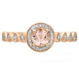 0.55 Carat (ctw) 18K Rose Gold Round Cut Morganite & White Diamond Ladies Bridal Vintage & Antique Milgrain Halo Style Engagement Ring 1/2 CT