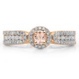 0.80 Carat (ctw) 18K Rose Gold Round Cut Morganite & White Diamond Ladies Bridal Vintage Halo Style Engagement Ring 3/4 CT