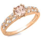 0.60 Carat (ctw) 10K Rose Gold Round Cut Morganite & White Diamond Ladies Bridal Vintage Style Engagement Ring