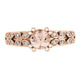 0.60 Carat (ctw) 10K Rose Gold Round Cut Morganite & White Diamond Ladies Bridal Vintage Style Engagement Ring