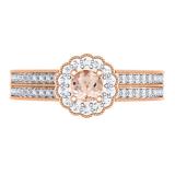 0.50 Carat (ctw) 18K Rose Gold Round Morganite & White Diamond Ladies Bridal Halo Style Cluster Engagement Ring 1/2 CT