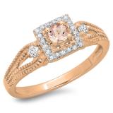 0.40 Carat (ctw) 14K Rose Gold Round Cut Morganite & White Diamond Ladies Bridal Vintage Halo Style Engagement Ring