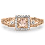 0.40 Carat (ctw) 14K Rose Gold Round Cut Morganite & White Diamond Ladies Bridal Vintage Halo Style Engagement Ring