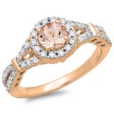 1.00 Carat (ctw) 14K Rose Gold Round Morganite & White Diamond Ladies Split Shank Bridal Engagement Halo Ring 1 CT