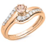 0.55 Carat (ctw) 18K Rose Gold Round Morganite & White Diamond Ladies Twisted Style Bridal Engagement Ring With Matching Band Set 1/2 CT