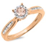 0.40 Carat (ctw) 10K Rose Gold Round Cut Morganite & White Diamond Ladies Bridal Solitaire With Accents Engagement Ring