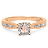 0.40 Carat (ctw) 10K Rose Gold Round Cut Morganite & White Diamond Ladies Bridal Solitaire With Accents Engagement Ring