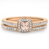 0.50 Carat (ctw) 14K Rose Gold Round Cut Morganite & White Diamond Ladies Bridal Halo Engagement Ring With Matching Band Set 1/2 CT