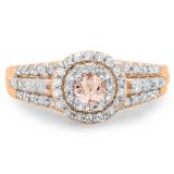 1.00 Carat (ctw) 18K Rose Gold Round Cut Morganite & White Diamond Ladies Vintage Style Bridal Halo Engagement Ring 1 CT