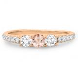 0.75 Carat (ctw) 18K Rose Gold Round Cut Morganite & White Diamond Ladies Bridal 3 Stone Engagement Ring 3/4 CT