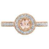 1.00 Carat (ctw) 14K Rose Gold Round Morganite & White Diamond Ladies Bridal Vintage Halo Style Engagement Ring 1 CT