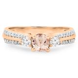 0.75 Carat (ctw) 14K Rose Gold Round Cut Morganite & White Diamond Ladies Bridal 3 Stone Engagement Ring 3/4 CT