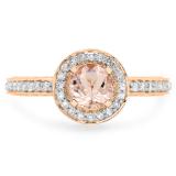 1.00 Carat (ctw) 14K Rose Gold Round Cut Morganite & White Diamond Ladies Bridal Vintage Halo Style Engagement Ring 1 CT