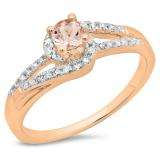 0.45 Carat (ctw) 10K Rose Gold Round Cut Morganite & White Diamond Ladies Twisted Split Shank Bridal Engagement Ring 1/2 CT