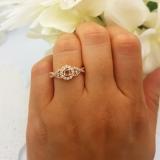 0.60 Carat (ctw) 10K Rose Gold Round MorganiteChampagne & White Diamond Ladies 3 Stone Swirl Halo Style Vintage Bridal Engagement Ring
