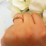 0.60 Carat (ctw) 10K Rose Gold Round MorganiteChampagne & White Diamond Ladies 3 Stone Swirl Halo Style Vintage Bridal Engagement Ring