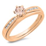 0.50 Carat (ctw) 18K Rose Gold Round Cut Morganite & White Diamond Ladies Bridal Engagement Ring With Matching Band Set 1/2 CT