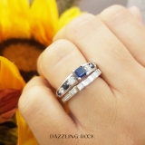 1.75 Carat (ctw) 10K White Gold Princess & Round White Diamond And Blue Sapphire Ladies Bridal Engagement Ring Set 1 3/4 CT