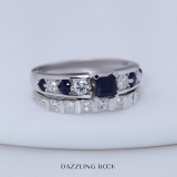 1.75 Carat (ctw) 10K White Gold Princess & Round White Diamond And Blue Sapphire Ladies Bridal Engagement Ring Set 1 3/4 CT