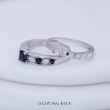 1.75 Carat (ctw) 10K White Gold Princess & Round White Diamond And Blue Sapphire Ladies Bridal Engagement Ring Set 1 3/4 CT