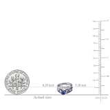 1.75 Carat (ctw) 10K White Gold Princess & Round White Diamond And Blue Sapphire Ladies Bridal Engagement Ring Set 1 3/4 CT