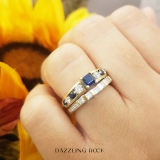 1.75 Carat (ctw) 10K Yellow Gold Princess & Round White Diamond And Blue Sapphire Ladies Bridal Engagement Ring Set 1 3/4 CT