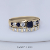 1.75 Carat (ctw) 10K Yellow Gold Princess & Round White Diamond And Blue Sapphire Ladies Bridal Engagement Ring Set 1 3/4 CT