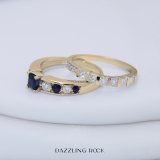 1.75 Carat (ctw) 10K Yellow Gold Princess & Round White Diamond And Blue Sapphire Ladies Bridal Engagement Ring Set 1 3/4 CT
