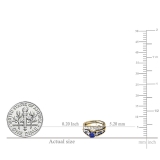 1.75 Carat (ctw) 10K Yellow Gold Princess & Round White Diamond And Blue Sapphire Ladies Bridal Engagement Ring Set 1 3/4 CT