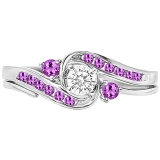 0.50 Carat (ctw) 10K White Gold Round White Diamond & Amethyst Ladies Swirl Bridal Engagement Ring Set 1/2 CT