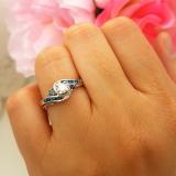 0.50 Carat (ctw) 10K White Gold Round Blue & White Diamond & Blue Sapphire Ladies Swirl Bridal Engagement Ring Set 1/2 CT