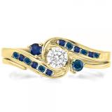 0.50 Carat (ctw) 10K Yellow Gold Round Blue & White Diamond & Blue Sapphire Ladies Swirl Bridal Engagement Ring Set 1/2 CT