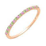 0.15 Carat (ctw) 10K Rose Gold Round Pink Sapphire & Peridot Ladies Anniversary Wedding Band Stackable Ring