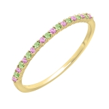 0.15 Carat (ctw) 14K Yellow Gold Round Pink Sapphire & Peridot Ladies Anniversary Wedding Band Stackable Ring