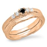 0.30 Carat (ctw) 10K Rose Gold Round & Princess Black & White Diamond Ladies 5 Stone Bridal Engagement Ring Matching Band Set 1/3 CT