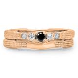 0.30 Carat (ctw) 10K Rose Gold Round & Princess Black & White Diamond Ladies 5 Stone Bridal Engagement Ring Matching Band Set 1/3 CT