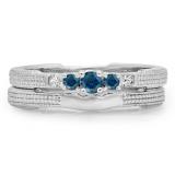 0.30 Carat (ctw) 10K White Gold Round & Princess Blue & White Diamond Ladies 5 Stone Bridal Engagement Ring Matching Band Set 1/3 CT