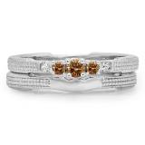 0.30 Carat (ctw) 10K White Gold Round & Princess Champagne & White Diamond Ladies 5 Stone Bridal Engagement Ring Matching Band Set 1/3 CT