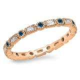 0.40 Carat (ctw) 14K Rose Gold Round & Baguette Blue & White Diamond Ladies Vintage Style Anniversary Wedding Eternity Band Stackable Ring
