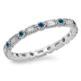 0.40 Carat (ctw) 14K White Gold Round & Baguette Blue & White Diamond Ladies Vintage Style Anniversary Wedding Eternity Band Stackable Ring