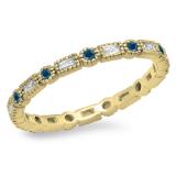 0.40 Carat (ctw) 14K Yellow Gold Round & Baguette Blue & White Diamond Ladies Vintage Style Anniversary Wedding Eternity Band Stackable Ring