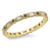 0.40 Carat (ctw) 14K Yellow Gold Round & Baguette Champagne & White Diamond Ladies Vintage Style Anniversary Wedding Eternity Band Stackable Ring